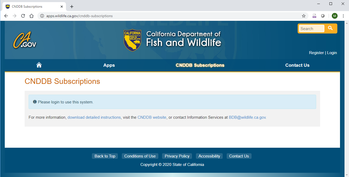 Screenshot of new CNDDB Subscription User Management web app.