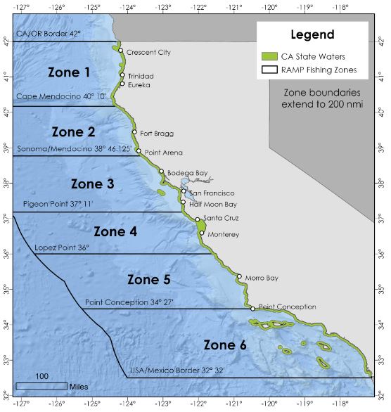 illustrated map of Dungeness crab zones