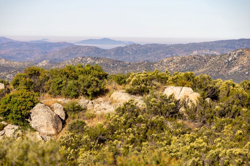 View of rocky mountains with chaparral
