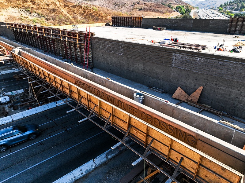 The Annenberg Wildlife Crossing under construction in Southern California.