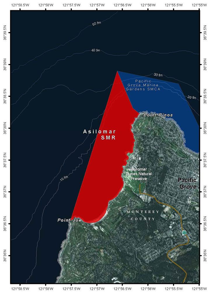 Map of Asilomar State Marine Reserve - click to enlarge in new tab