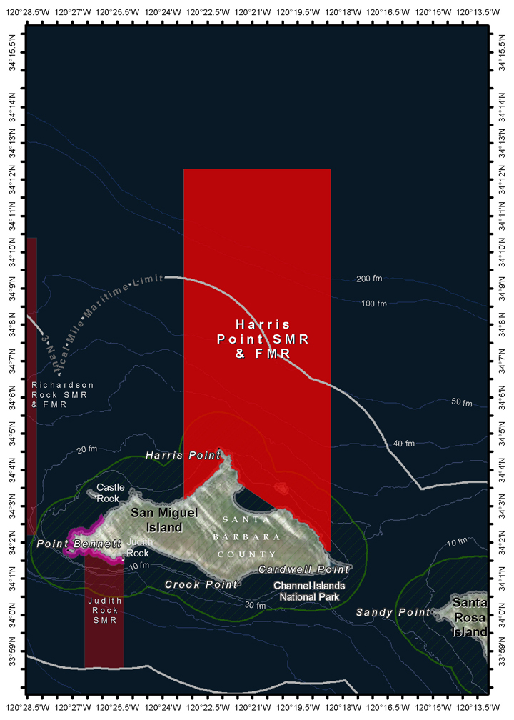 Map of Harris Point SMR and Harris Point Marine Reserve - click to enlarge in new tab