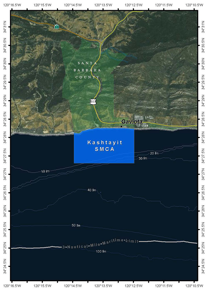 Map of Kashtayit State Marine Conservation Area - click to enlarge in new tab