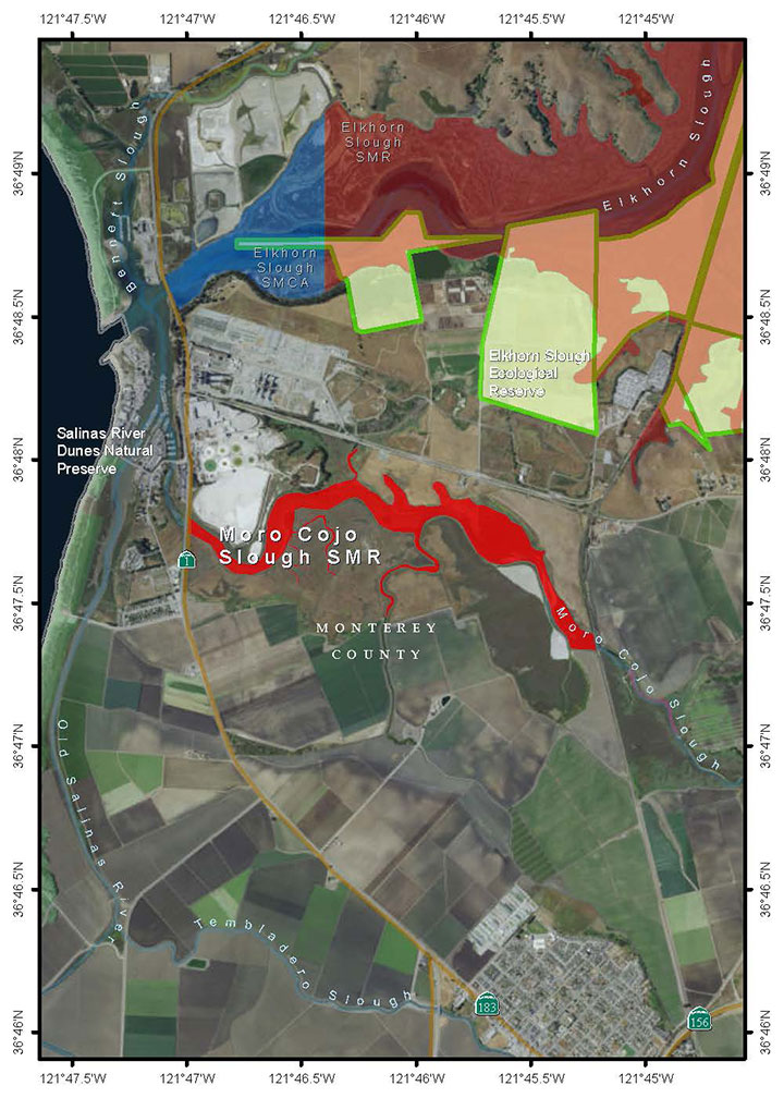 Map of Moro Cojo Slough State Marine Reserve - click to enlarge in new tab