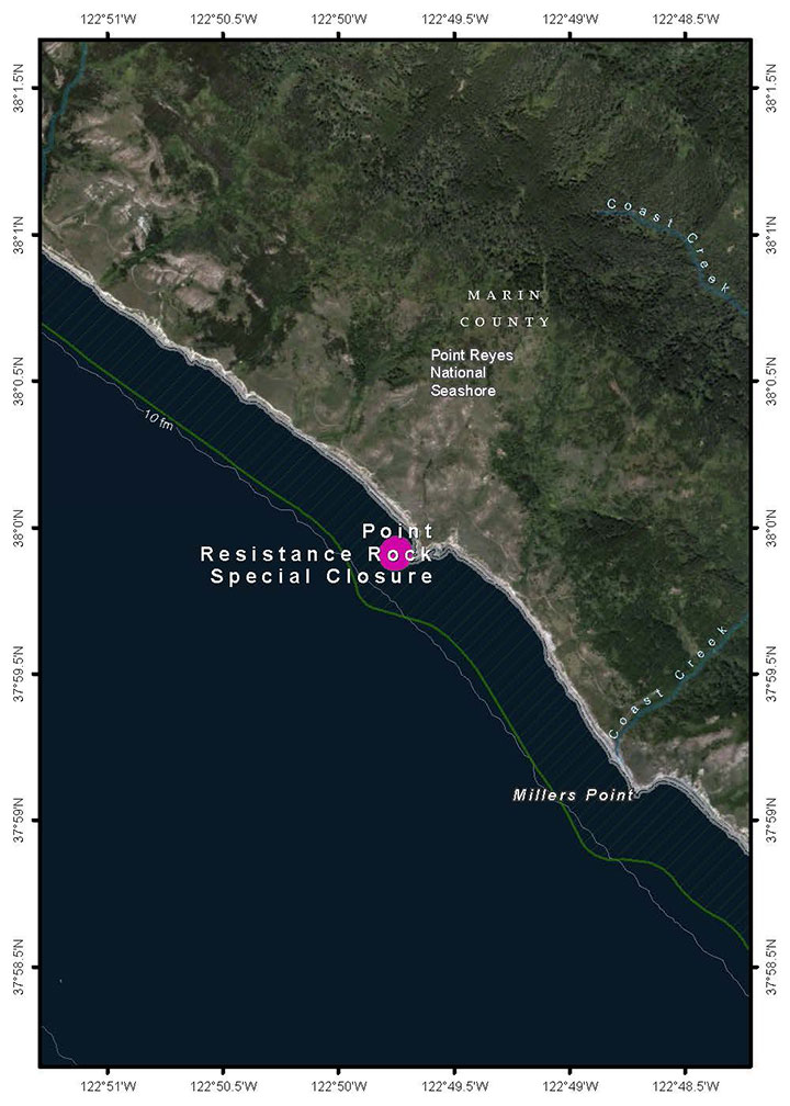 Map of Point Resistance Rock Special Closure - click to enlarge in new tab