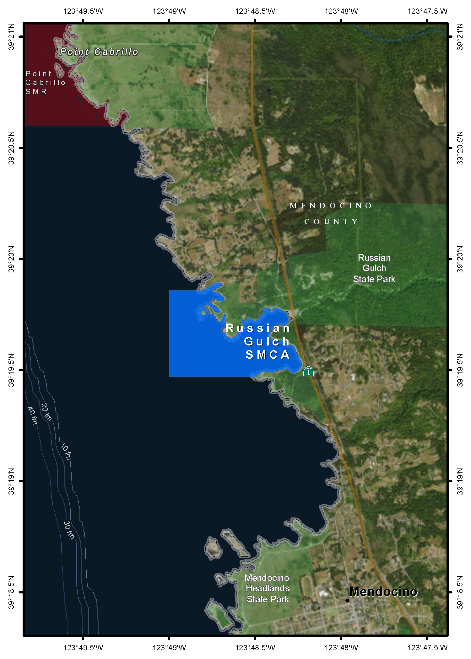 Map of Russian Gulch State Marine Conservation Area - click to enlarge in new tab