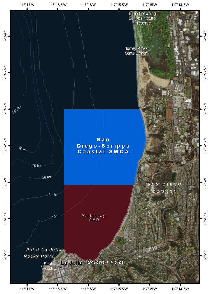 Map of San Diego-Scripps Coastal State Marine Conservation Area - click to enlarge in new tab