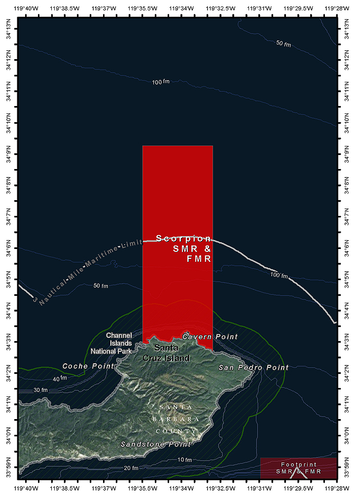 Map of Scorpion State Marine Reserve and the federal Scorpion Marine Reserve - click to enlarge in new tab