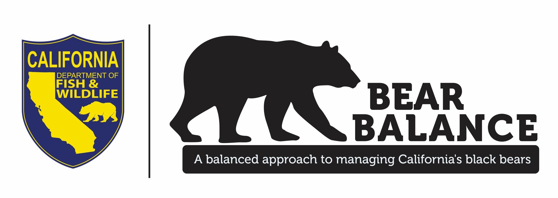 California Department of Fish and Wildlife and Bear Balance logo: A balanced approach to managing California's black bears.