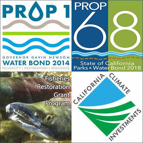 This is a graphic of logos and images representing the grants given out by CDFW's Watershed Restoration Grants Program.