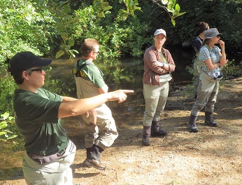 Group of scientists in waders training at Dry Creek