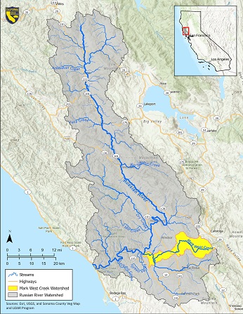 Map of Mark West Creek subwatershed - click to enlarge in new tab