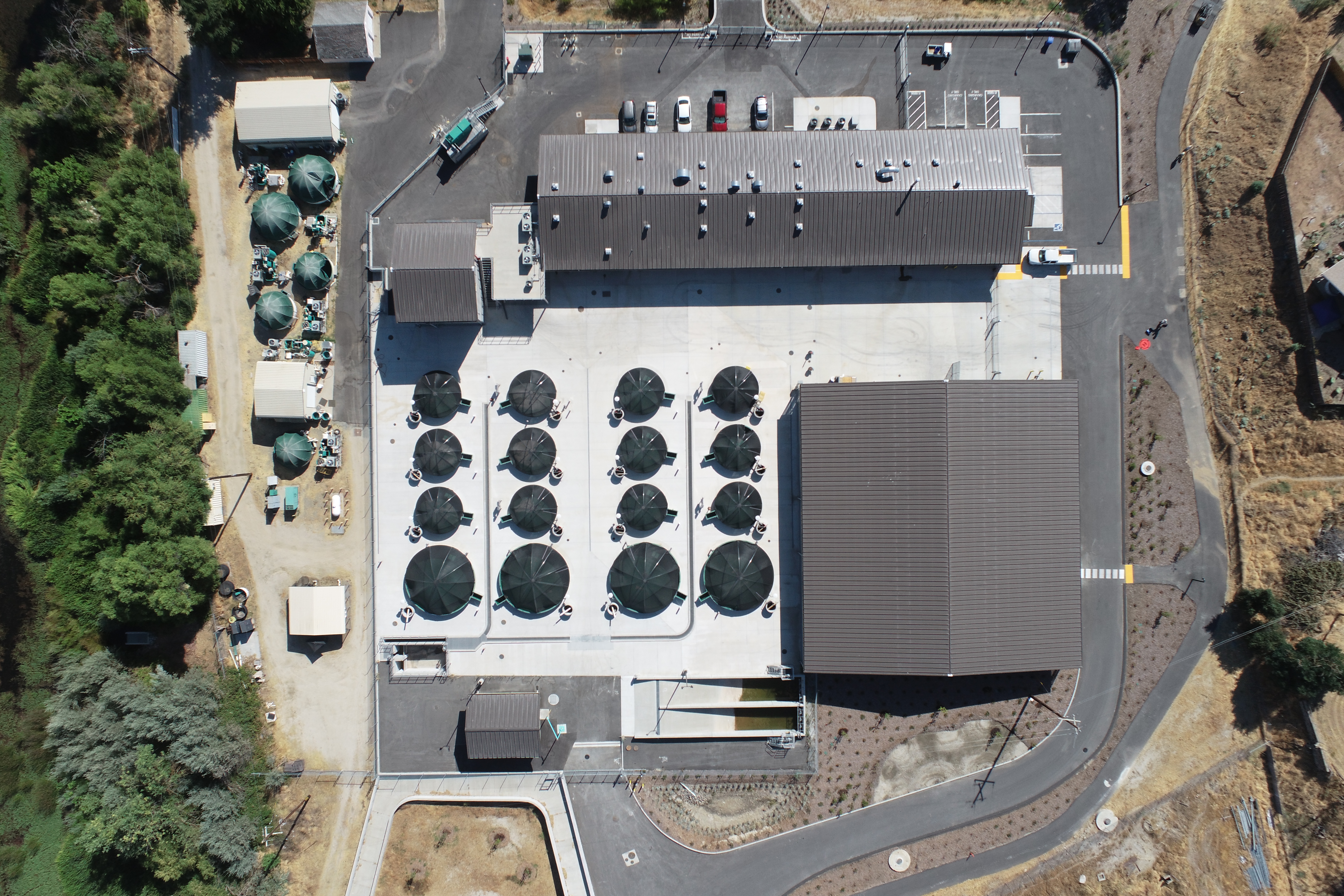 Aerial view of the Salmon Conservation and Research Facility.
