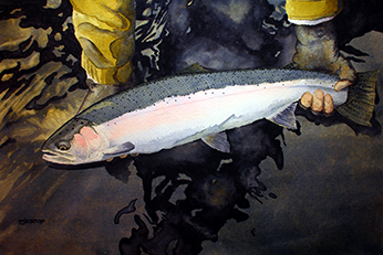 Steelhead trout watercolor by Mark Jessop of Troutfin Studio