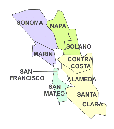 map showing four Bay Area fishing regions