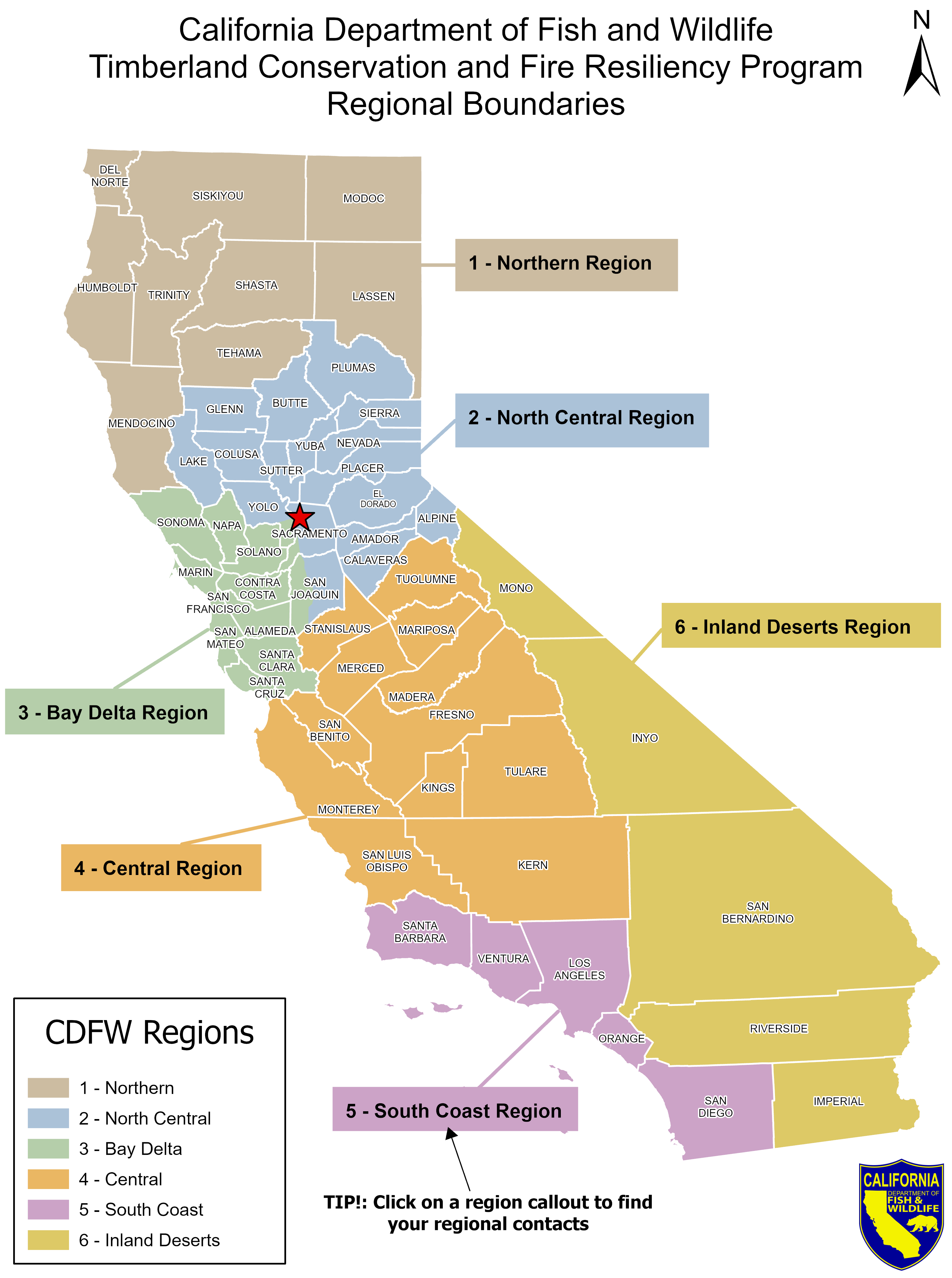 Map of Timberland Conservation and Fire Resiliency Regions - click to open in new window