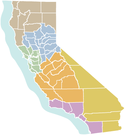 California state map showing CDFW region boundaries