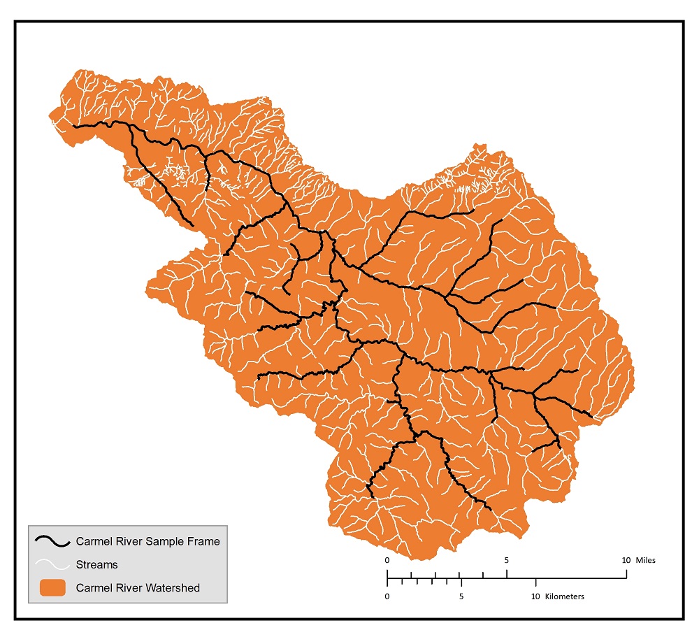 Example of a sample frame for the Carmel River watershed