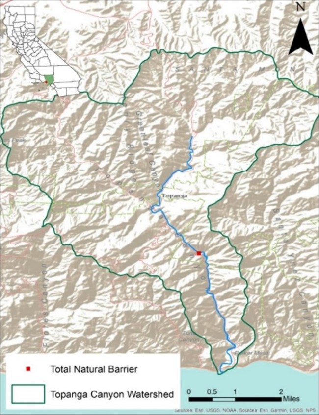 Map showing edges of Topanga Creek Watershed.