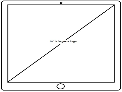 Diagram the illustrates compatible screen sizes with MFDE. Devices that have a 10 inch diagonal screen length are recommended.