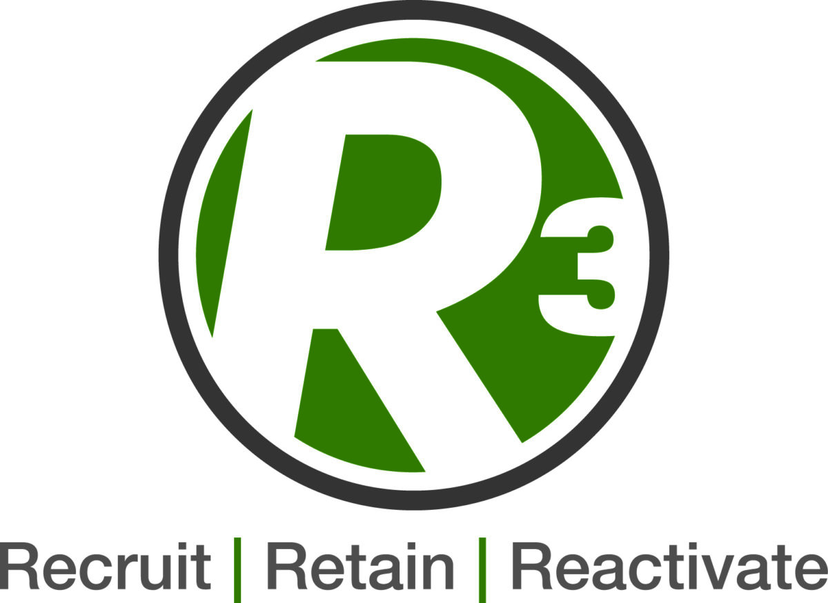 R3 logo. Recruit, Retain, and Reactivate