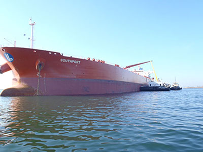 A vessel in the process of bunkering