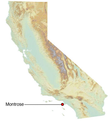 Graphic California map showing the locations of Montrose spill