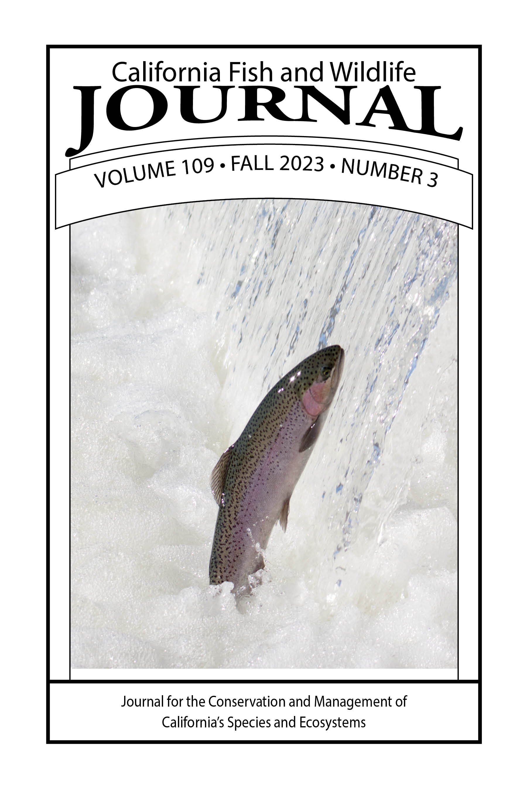 109-3_Cover Cover Image: Adult steelhead jumping in a holding pond at the Coleman National Fish Hatchery, Anderson, CA 