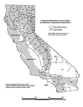 Desert mule deer range and distribution in the state of California