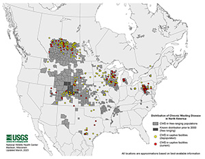 U.S. Map of CWD distribution - enlarge in new window