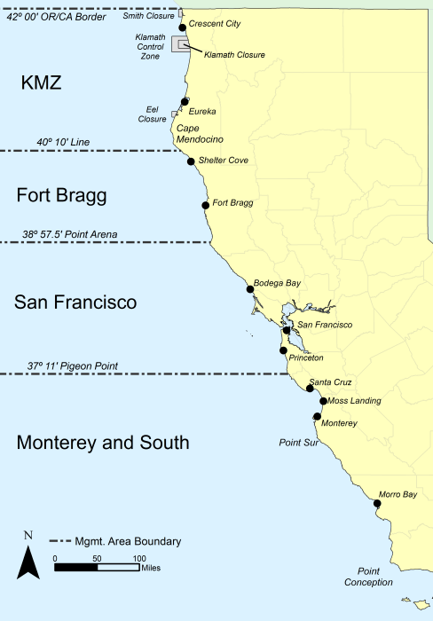 Map of key landmarks for the recreational ocean salmon fishery