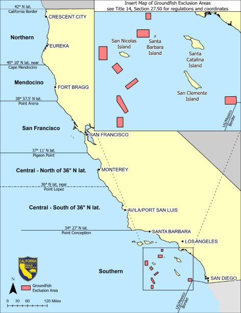 California Groundfish Management Area Map - click to enlarge in new window
